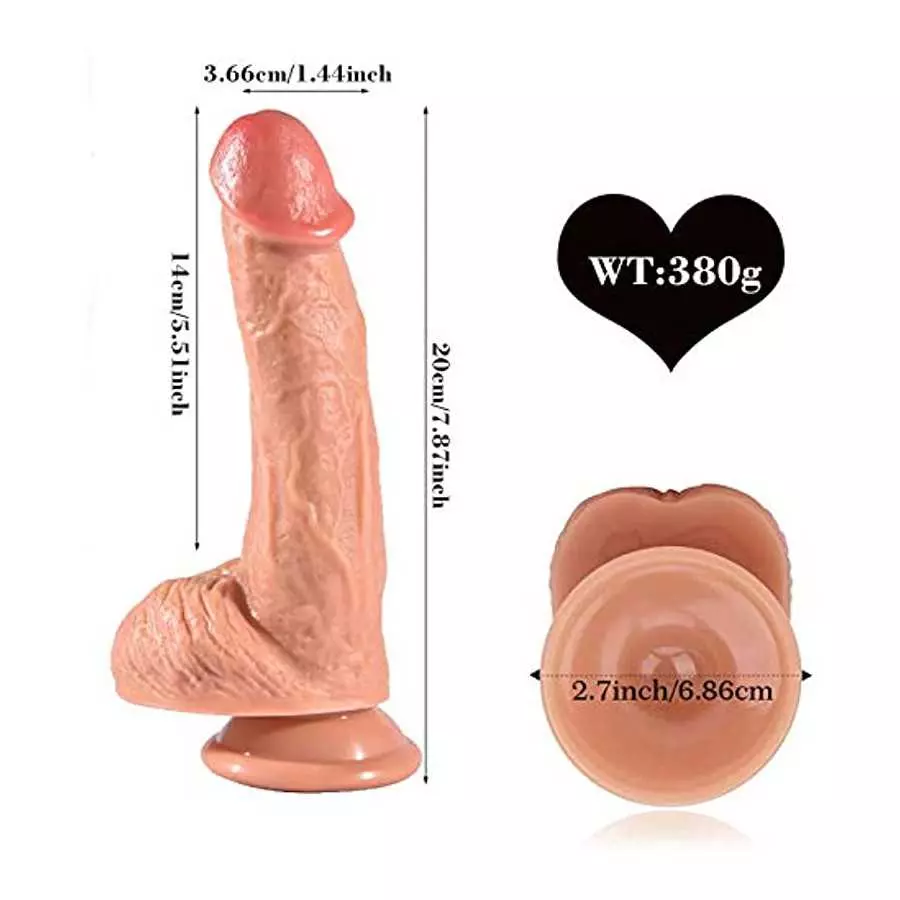Realistic Dildo,Dual Layer Liquid Silcone Dildo with Strong Suction Cup Dong for Hands-Free Play,Flexibe Lifelike Penis with Cur