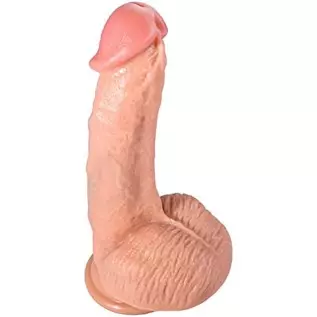 Realistic Dildo,Dual Layer Liquid Silcone Dildo with Strong Suction Cup Dong for Hands-Free Play,Flexibe Lifelike Penis with Cur