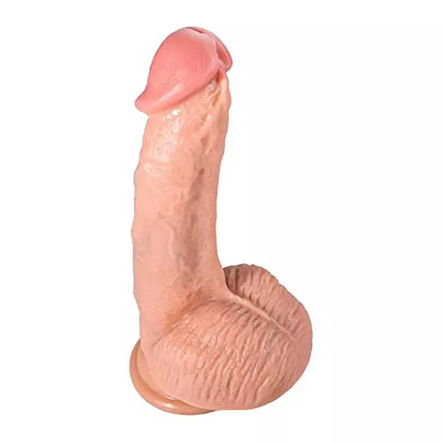 Realistic Dildo,Dual Layer Liquid Silcone Dildo with Strong Suction Cup Dong for Hands-Free Play,Flexibe Lifelike Penis with Cur
