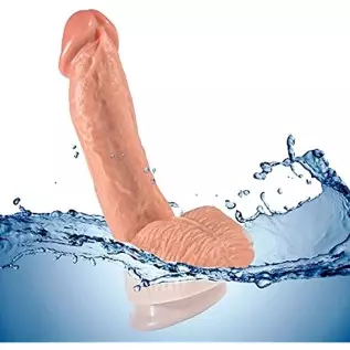 Realistic Dildo,Dual Layer Liquid Silcone Dildo with Strong Suction Cup Dong for Hands-Free Play,Flexibe Lifelike Penis with Cur