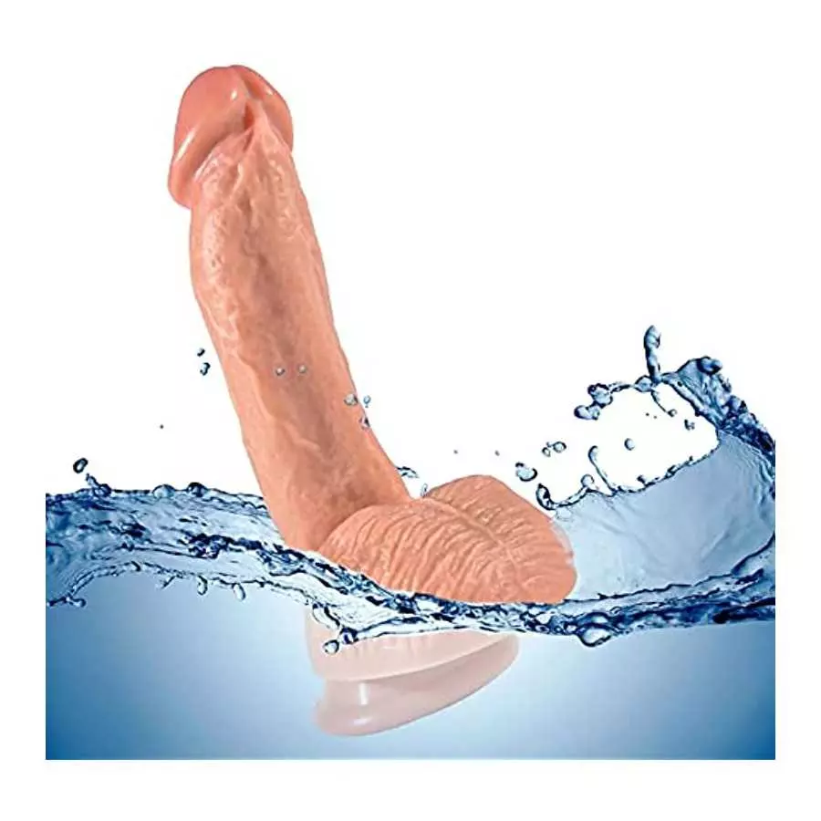 Realistic Dildo,Dual Layer Liquid Silcone Dildo with Strong Suction Cup Dong for Hands-Free Play,Flexibe Lifelike Penis with Cur