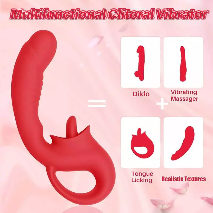 Clitoral Licking G Spot Vibrator, Realistic Dildo Clitoralis Stimulator for Women with 10 Licking & Vibrating Modes, Strapless S