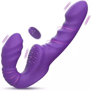 Strapless Strap on Dildos with Flexible Bulb - MEANINS Allen, Anti-Slip Ribbed Double-Ended G Spot Vibrator, Strap-on for Peggin
