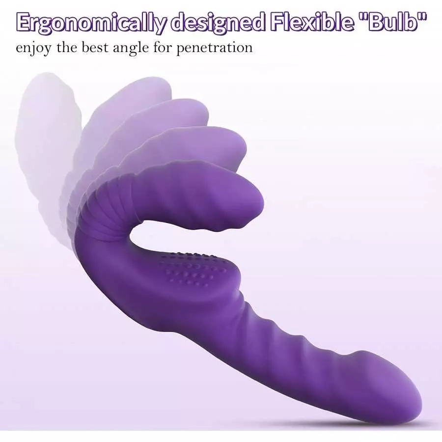 Strapless Strap on Dildos with Flexible Bulb - MEANINS Allen, Anti-Slip Ribbed Double-Ended G Spot Vibrator, Strap-on for Peggin