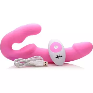 Strap U Evoke Vibrating Strapless Silicone Strap-on Dildo | Harness Free Design, Velvety Smooth with Medium Firmness, Includes R