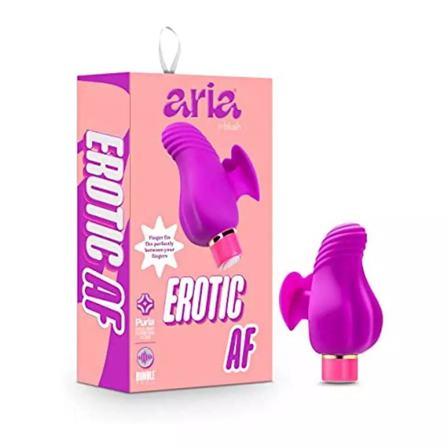 Blush Aria Erotic AF Silicone Vibrator - Rumble Tech Rumbly 10 Vibration Settings - Finger Fin for Accessibility and Grasp - IPX