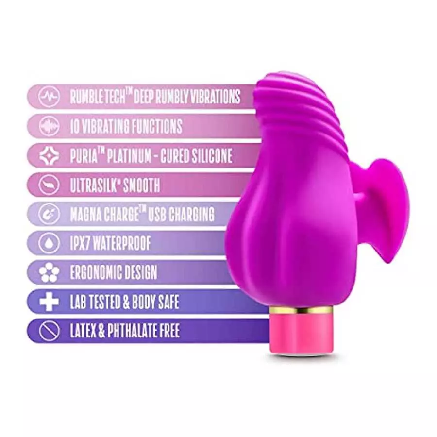 Blush Aria Erotic AF Silicone Vibrator - Rumble Tech Rumbly 10 Vibration Settings - Finger Fin for Accessibility and Grasp - IPX