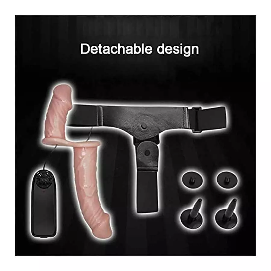 FRRDEI Vibrating Double Sided Realistic Dildo Penetrator Toy Two Ended Strap on Wearable Harness, Headed Dong Penetation Vibrato