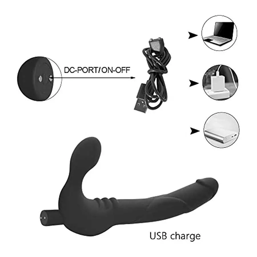 Vibrating Strapless Strap on Dildo Vibrator Silicone USB Rechargeable Female Clitoris Stimulate G-Spot Massager Adult Sex Toys f