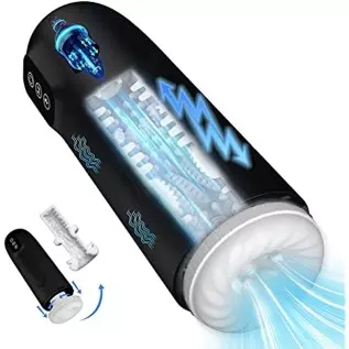 Male Sex Toy Automatic Male Masturbator,Can Be Used in Water 7+1 Thrust&Vibration Modes Pump,Sex Toy for Men Easy Clean, Anaranj