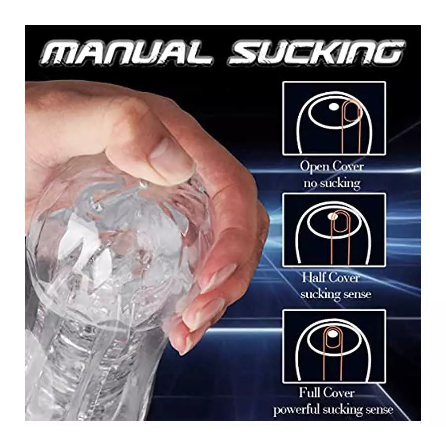 Manual Sucking Extrusion Male Masturbators, Portable Transparent Pocket Pussy Stroker with Vagina Textured Blowjob Sex Toys Peni