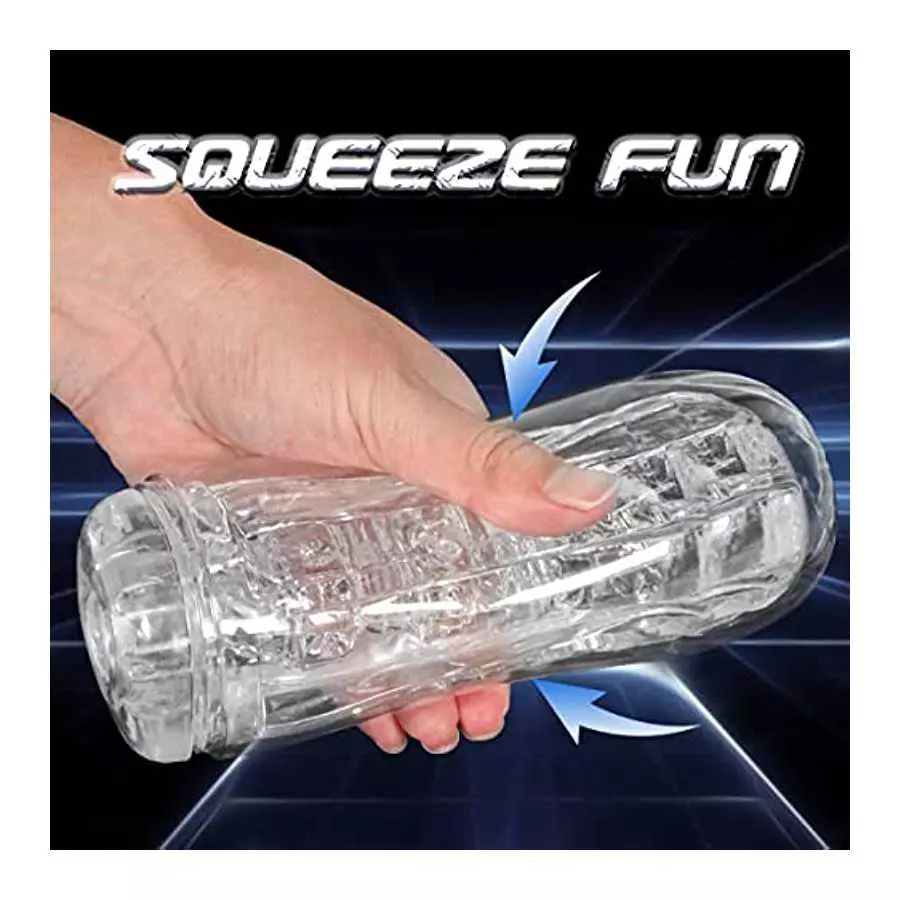 Manual Sucking Extrusion Male Masturbators, Portable Transparent Pocket Pussy Stroker with Vagina Textured Blowjob Sex Toys Peni