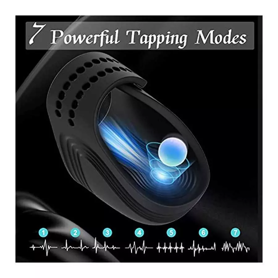 Tapping Male Masturbator, Hands-Free Penis Vibrator with Adjustable Buckle & 7 Training Modes, Rechargeable Portable Male Vibrat