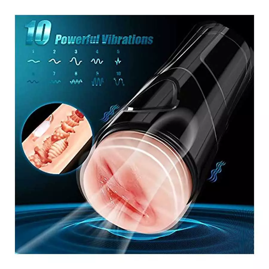 Hands Free Vibrating Male Masturbator Sex Toy for Men, Realistic Textured Vagina Pocket Pussy with 10 Vibrations for Men Blowjob