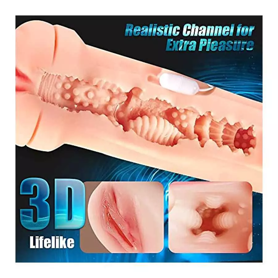 Hands Free Vibrating Male Masturbator Sex Toy for Men, Realistic Textured Vagina Pocket Pussy with 10 Vibrations for Men Blowjob