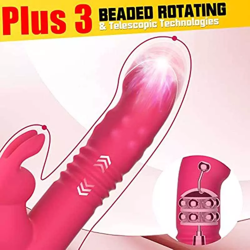 Beaded Thrusting G Spot Vibrator, 9.8" Rabbit Vibrator Adult Sex Toys with 3 Thrusting & Rotation 10 Vibrations Modes, Waterproo