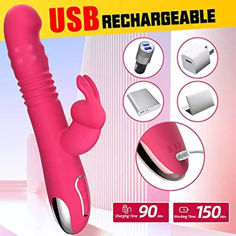 Beaded Thrusting G Spot Vibrator, 9.8" Rabbit Vibrator Adult Sex Toys with 3 Thrusting & Rotation 10 Vibrations Modes, Waterproo