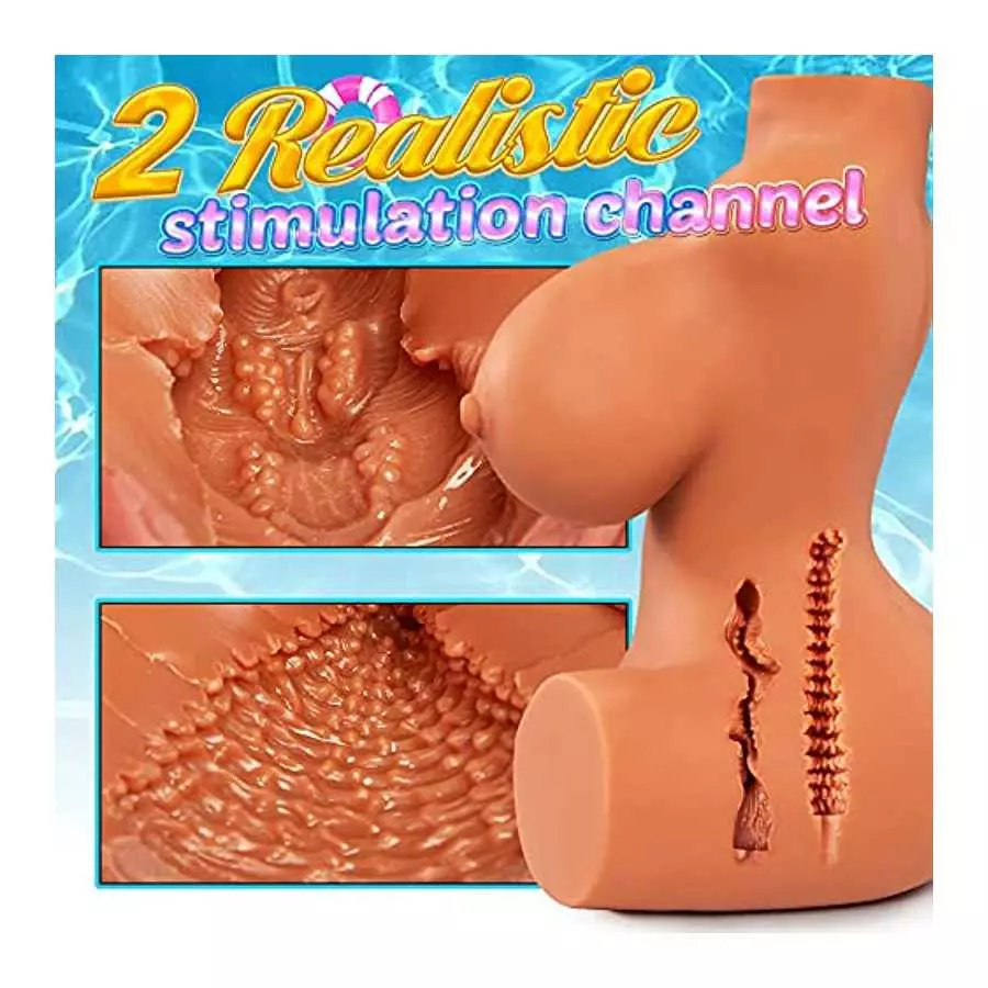 7.7LB Sex Doll Realistic Male Masturbator, 3 in 1 Brown Big Boobs Pussy Ass Masturbator Toy with Realistic Vagina Anal, Lifelike