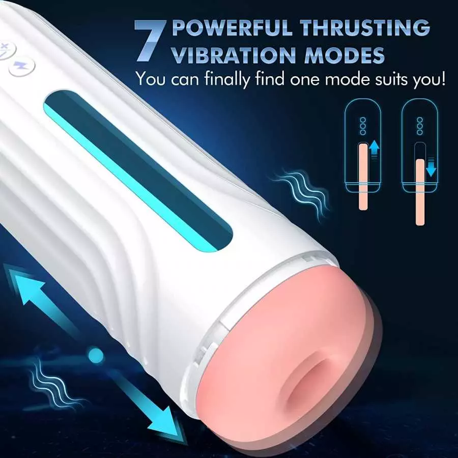 Automatic Male Masturbator Sex Toys-Male Masturbator with 5 Thrusting&Vibrating Bullet Vibrator, Cafatop LCD Display Adult Sex T