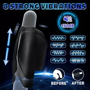 Vibrating Male Masturbator Penis Training Vibrator, Soft Liquid Silicone Men Vibrator with 8 Powerful Vibration Adjustable Strok