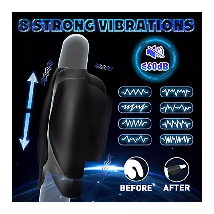 Vibrating Male Masturbator Penis Training Vibrator, Soft Liquid Silicone Men Vibrator with 8 Powerful Vibration Adjustable Strok