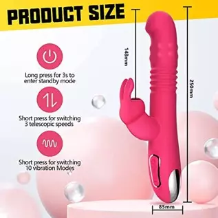 Beaded Thrusting G Spot Vibrator, 9.8" Rabbit Vibrator Adult Sex Toys with 3 Thrusting & Rotation 10 Vibrations Modes, Waterproo Beaded Thrusting G Spot Vibrator, 9.8" Rabbit Vibrator Adult Sex Toys with 3 Thrusting & Rotation 10 Vibrations Modes, Waterproo
