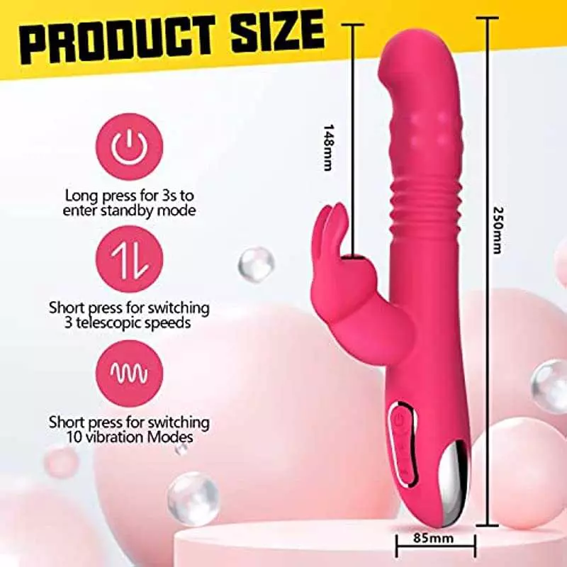 Beaded Thrusting G Spot Vibrator, 9.8" Rabbit Vibrator Adult Sex Toys with 3 Thrusting & Rotation 10 Vibrations Modes, Waterproo