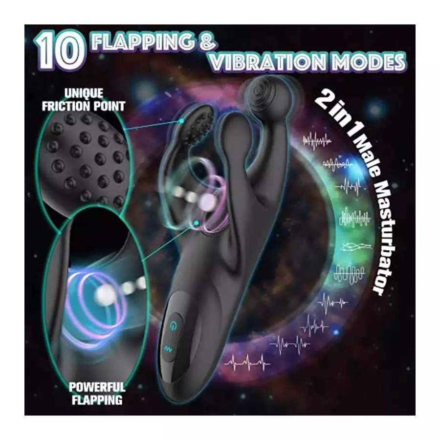 Vibrating Male Masturbators Male Vibrator Electric Penis Massager with 10 Flapping & 10 Powerful Vibrations Three-End Open Desig