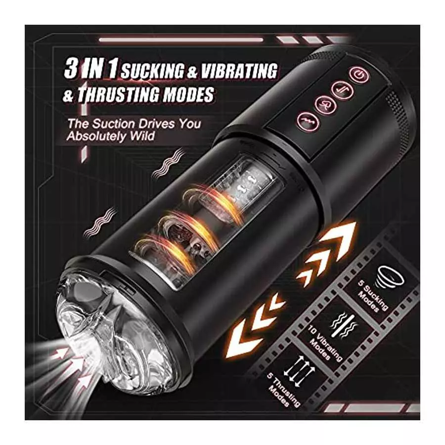 3 in 1 Automatic Male Masturbator Cup with Sucking & Vibrating & Thrusting Modes, Realistic Vagina Pocket Pussy Stroker with 3D
