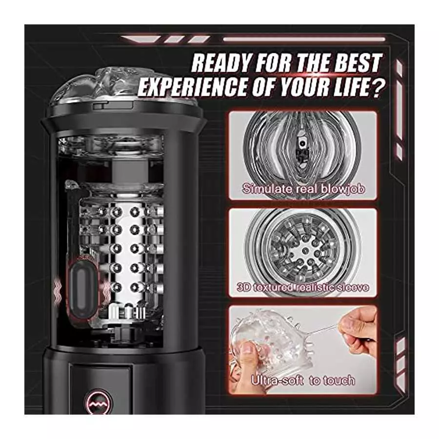 3 in 1 Automatic Male Masturbator Cup with Sucking & Vibrating & Thrusting Modes, Realistic Vagina Pocket Pussy Stroker with 3D