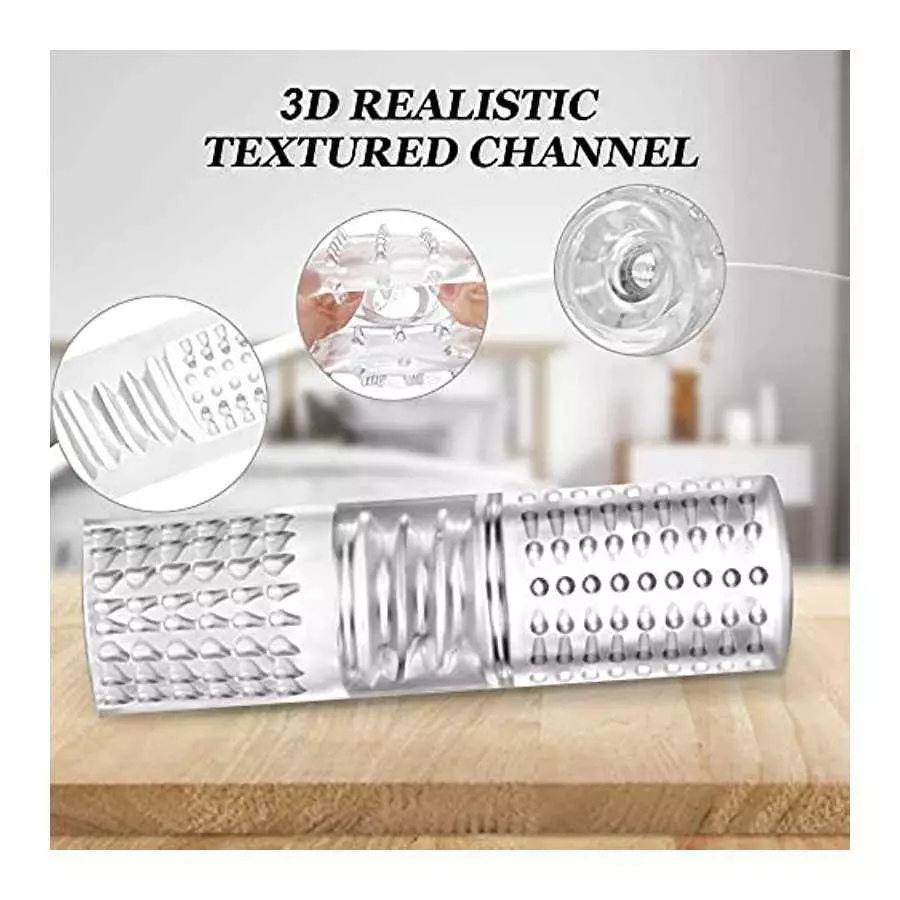 Male Masturbators Cup Crystal Vagina Sleeve Male Masturbation Stroker Transparent Spiral Textured Tunnel Pocket Pussy Adult Sex