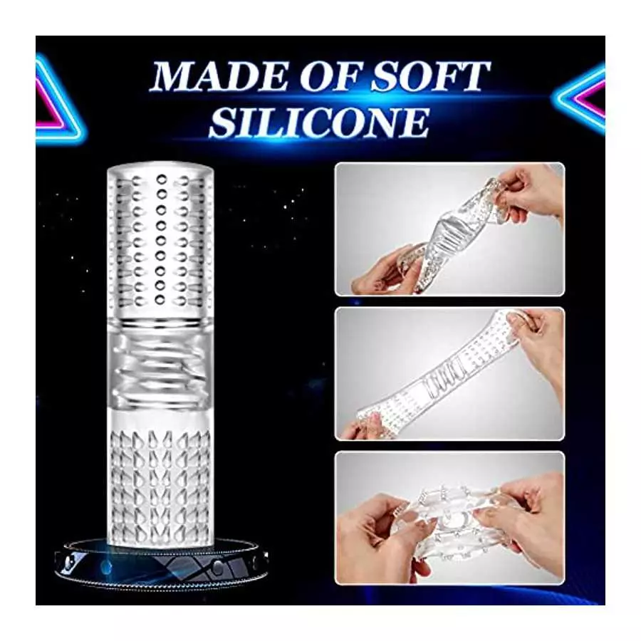 Male Masturbators Cup Crystal Vagina Sleeve Male Masturbation Stroker Transparent Spiral Textured Tunnel Pocket Pussy Adult Sex