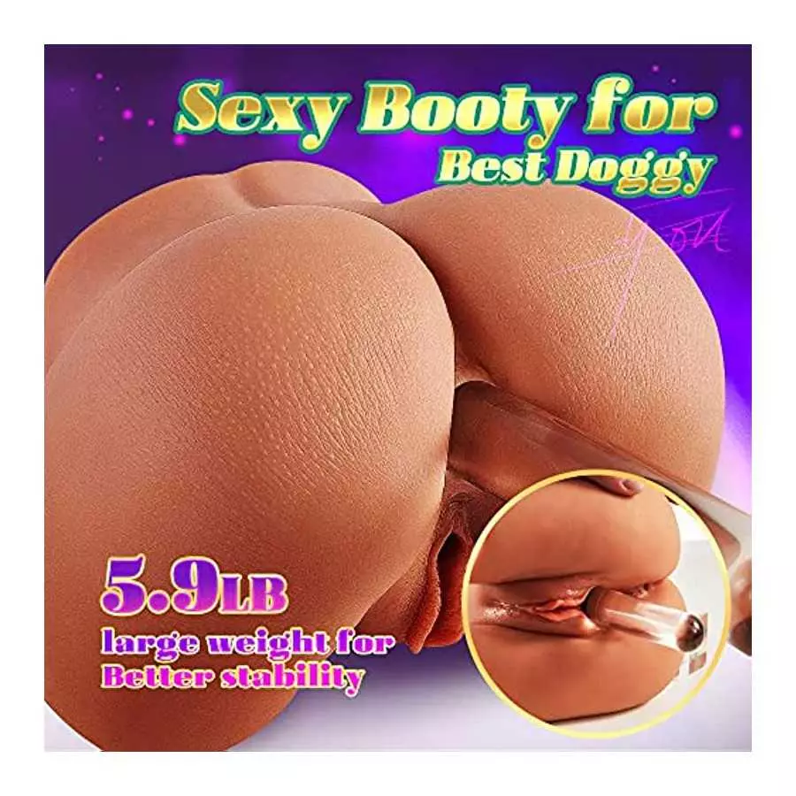 5.9LB Brown Male Masturbator, Pussy Ass Masturbator with Realistic Grainy Skin Butt and Tight Vaginal Anal, Lifelike Womb Design
