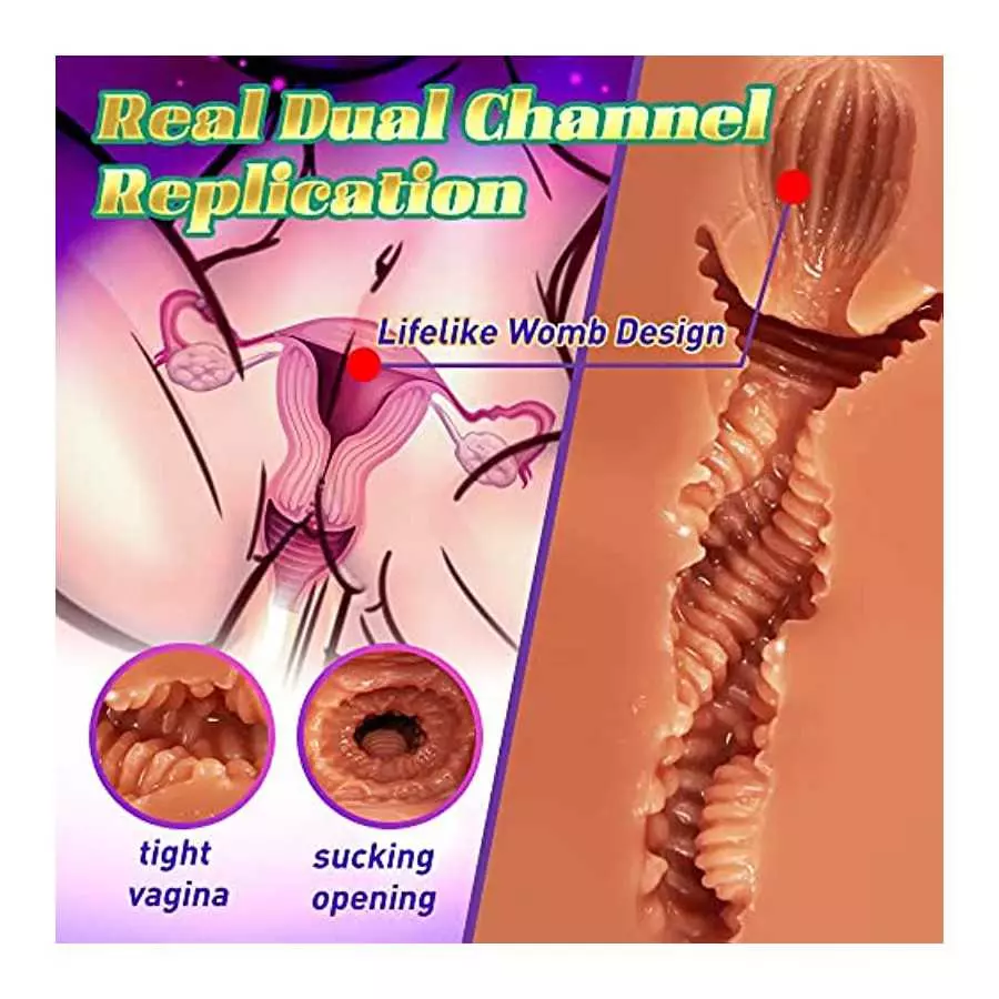 5.9LB Brown Male Masturbator, Pussy Ass Masturbator with Realistic Grainy Skin Butt and Tight Vaginal Anal, Lifelike Womb Design