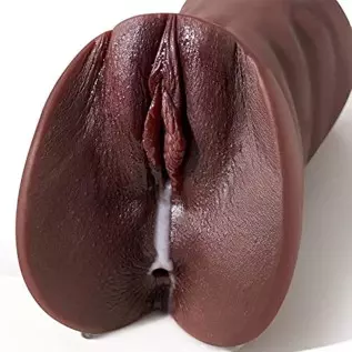 2 in 1 Brown Realistic Male Masturbator with Strong Suction,Single Opening Lifelike Pocket Pussy Toy with 3D Vagina and Anus,Goy