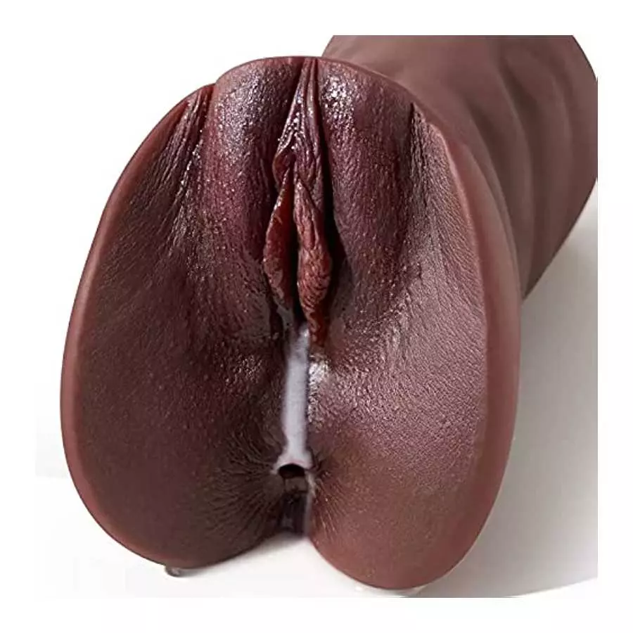 2 in 1 Brown Realistic Male Masturbator with Strong Suction,Single Opening Lifelike Pocket Pussy Toy with 3D Vagina and Anus,Goy