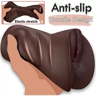 2 in 1 Brown Realistic Male Masturbator with Strong Suction,Single Opening Lifelike Pocket Pussy Toy with 3D Vagina and Anus,Goy