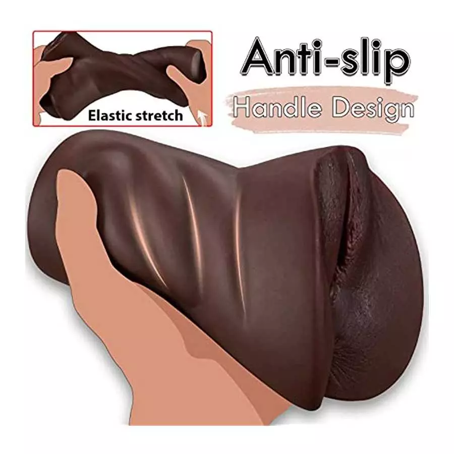 2 in 1 Brown Realistic Male Masturbator with Strong Suction,Single Opening Lifelike Pocket Pussy Toy with 3D Vagina and Anus,Goy