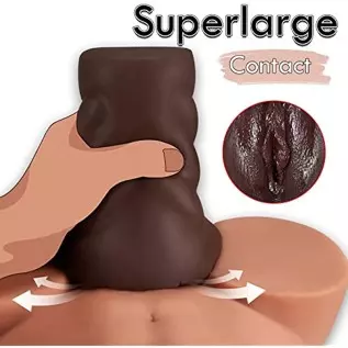 2 in 1 Brown Realistic Male Masturbator with Strong Suction,Single Opening Lifelike Pocket Pussy Toy with 3D Vagina and Anus,Goy