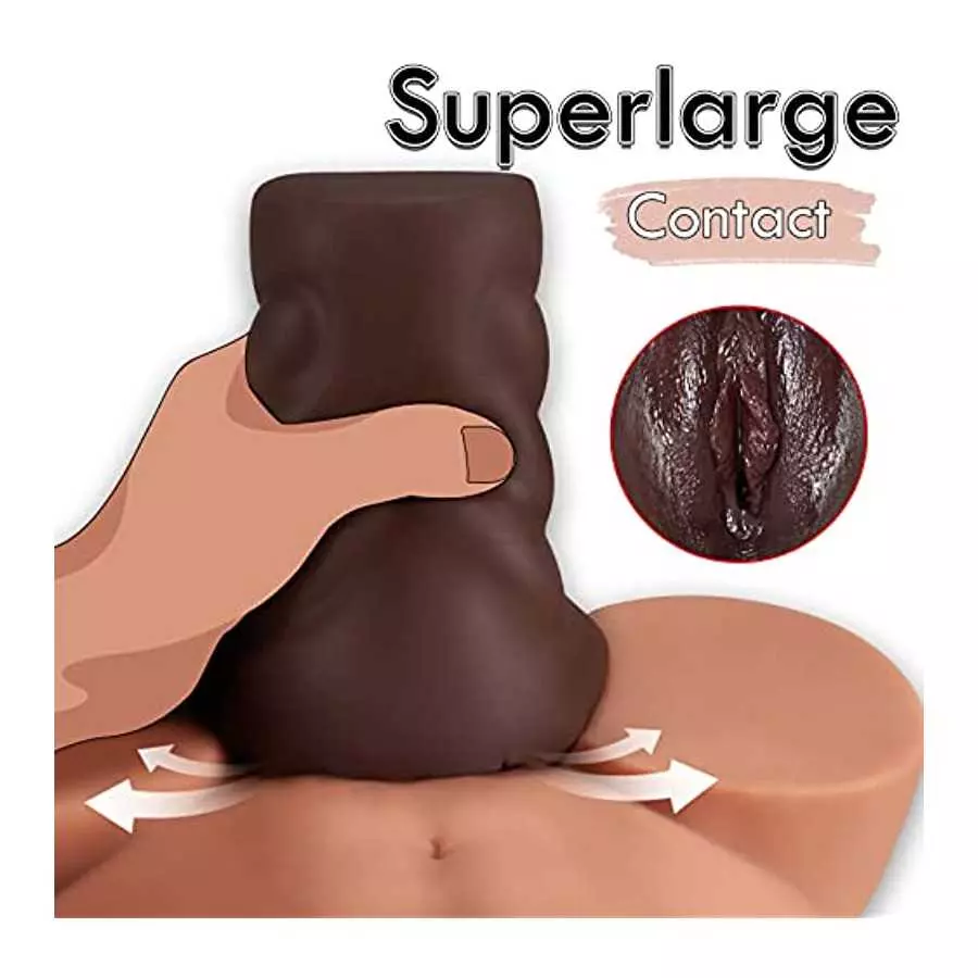 2 in 1 Brown Realistic Male Masturbator with Strong Suction,Single Opening Lifelike Pocket Pussy Toy with 3D Vagina and Anus,Goy