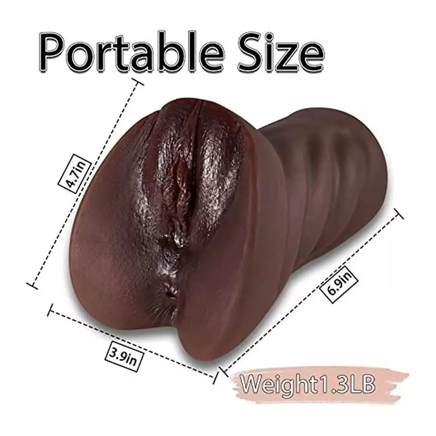 2 in 1 Brown Realistic Male Masturbator with Strong Suction,Single Opening Lifelike Pocket Pussy Toy with 3D Vagina and Anus,Goy