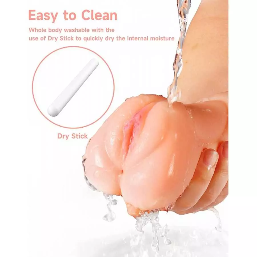 3 in 1 Male Masturbator Realistic Pocket Pussy with Drying Stick, Mansbatee Double-Ended Male Sex Toy Mouth Tongue Textured Vagi