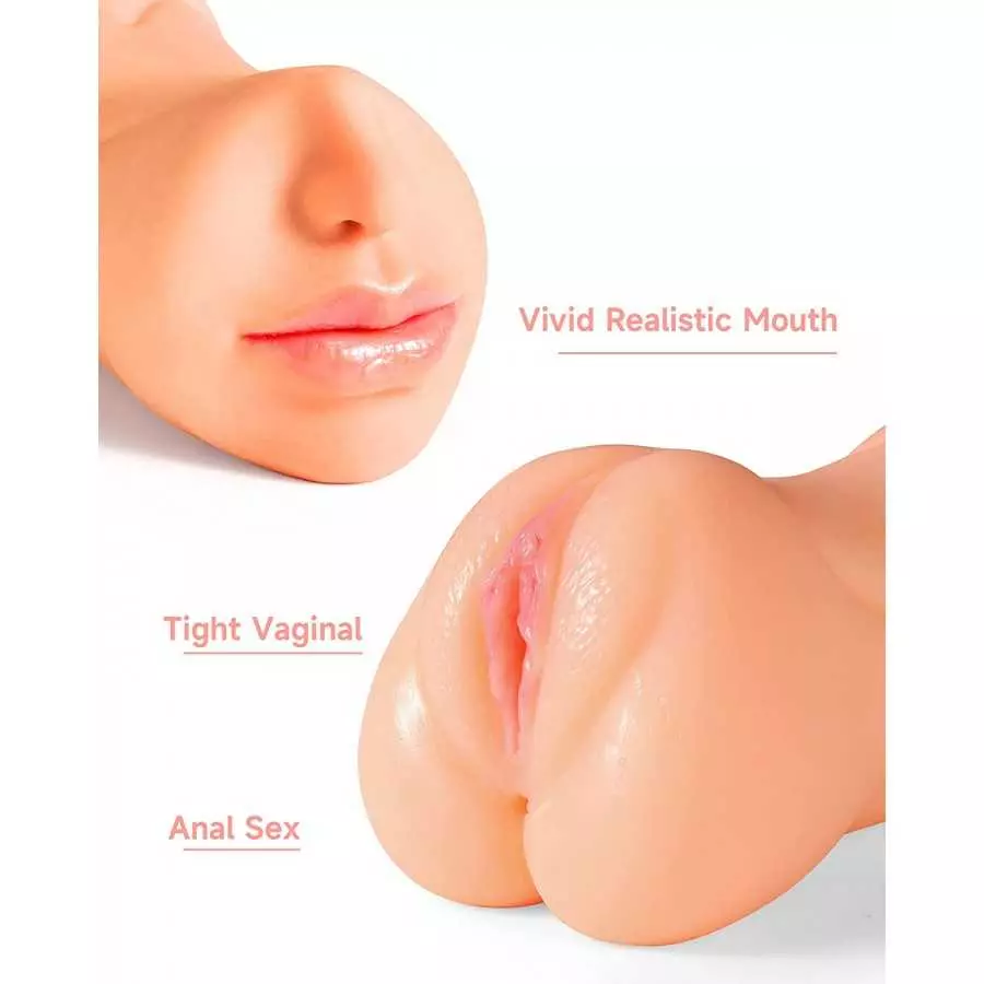 3 in 1 Male Masturbator Realistic Pocket Pussy with Drying Stick, Mansbatee Double-Ended Male Sex Toy Mouth Tongue Textured Vagi