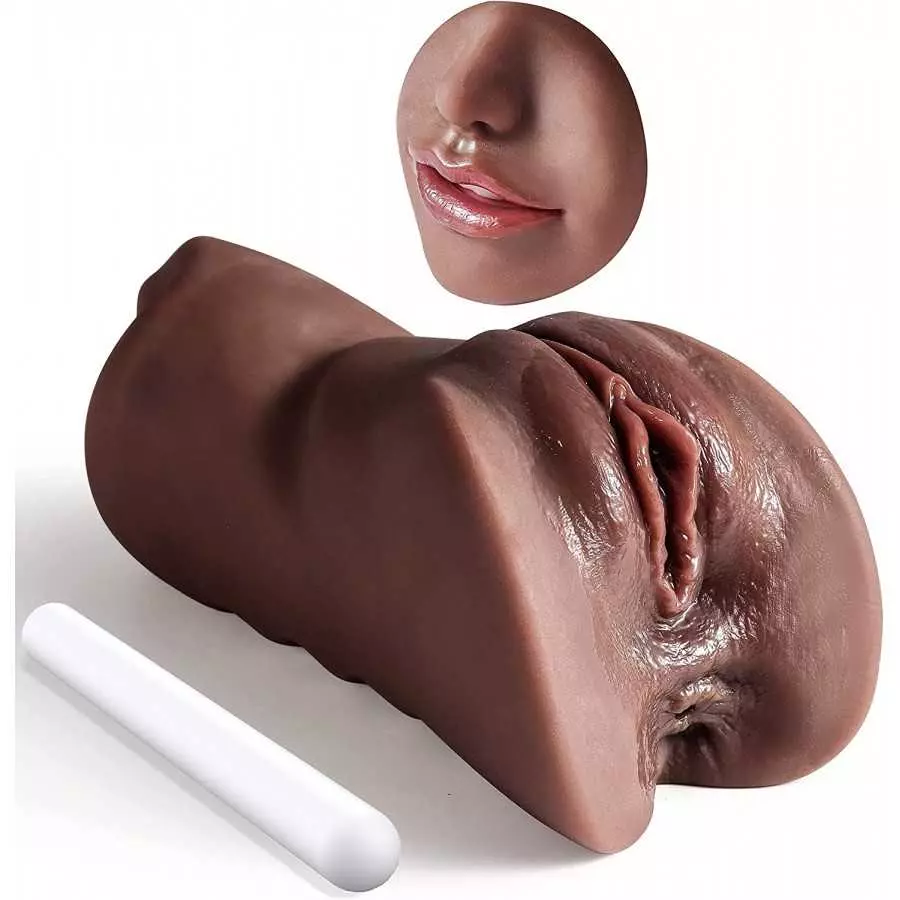 3 in 1 Male Masturbator Realistic Pocket Pussy with Drying Stick, Mansbatee Double-Ended Male Sex Toy Mouth Tongue Textured Vagi