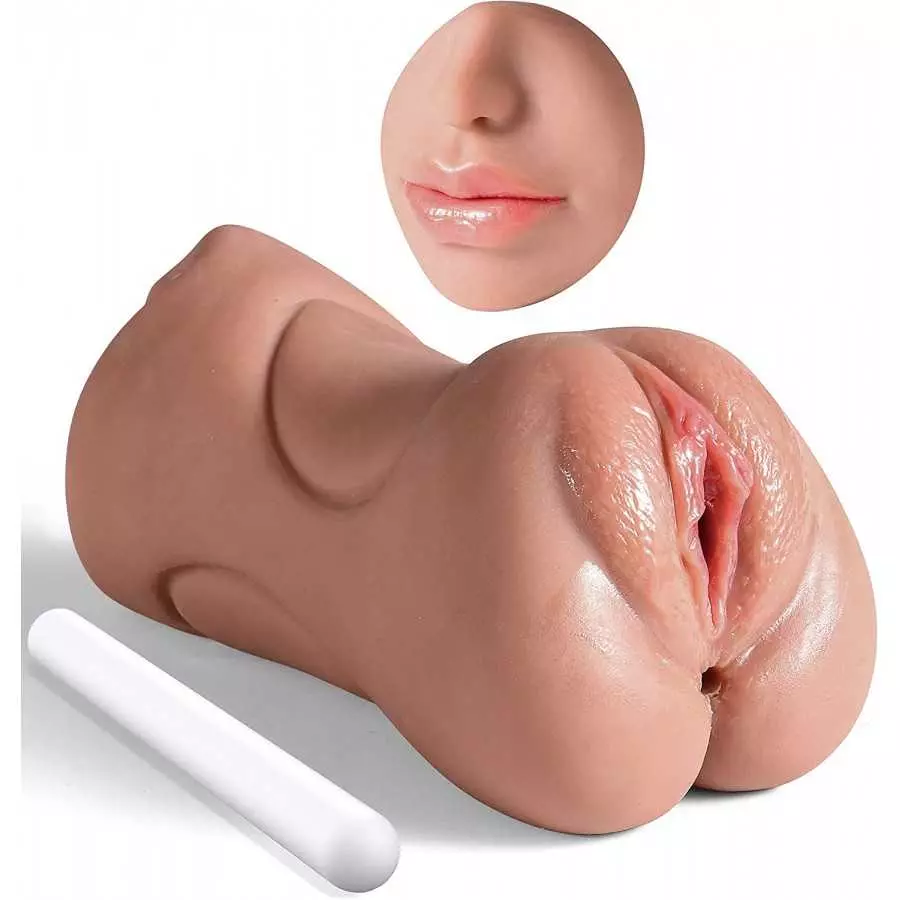 3 in 1 Male Masturbator Realistic Pocket Pussy with Drying Stick, Mansbatee Double-Ended Male Sex Toy Mouth Tongue Textured Vagi