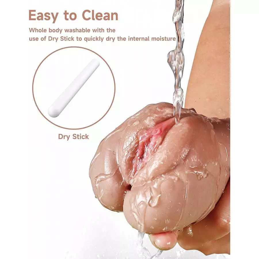 3 in 1 Male Masturbator Realistic Pocket Pussy with Drying Stick, Mansbatee Double-Ended Male Sex Toy Mouth Tongue Textured Vagi