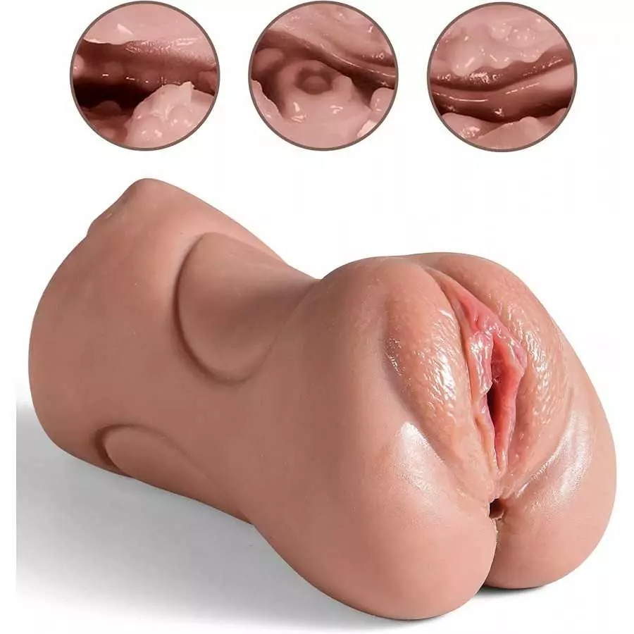 3 in 1 Male Masturbator Realistic Pocket Pussy with Drying Stick, Mansbatee Double-Ended Male Sex Toy Mouth Tongue Textured Vagi