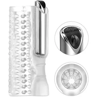 Vibrator Male Masturbator Cup with 10 Powerful Vibrations Crystal Vagina Sleeve Male Masturbation Stroker Transparent Spiral Tex