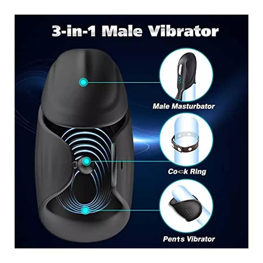 Adjustable Male Vibrator Masturbator, Mens Adult Sex Toys for Men, 3 in 1 Hands Free Men's Sex Toy Penis Vibrator Stimulator Tra