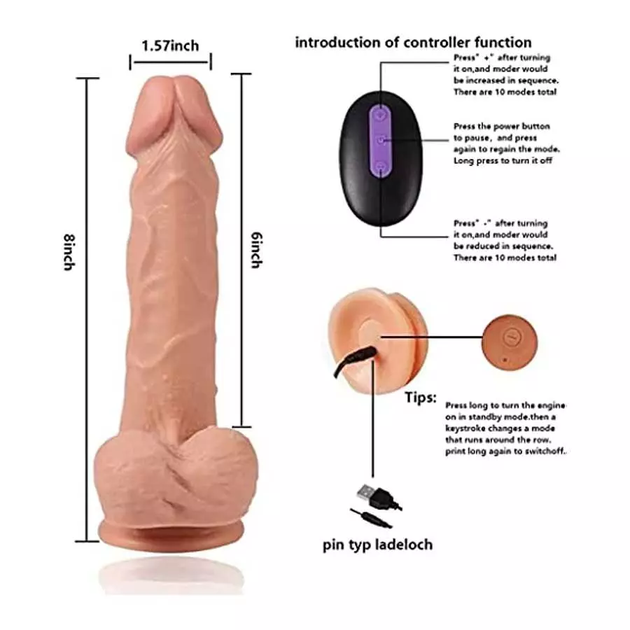 8 Inch Dildo Vibrator, Realistic Vibrating Dildo Silicone Telescopic Dildo Sex Toys for Couples G-spot Anal Stimulation